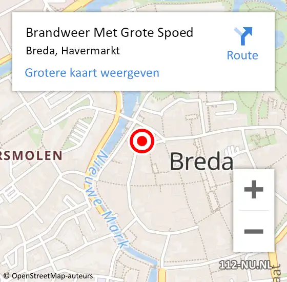 Locatie op kaart van de 112 melding: Brandweer Met Grote Spoed Naar Breda, Havermarkt op 24 februari 2024 01:18