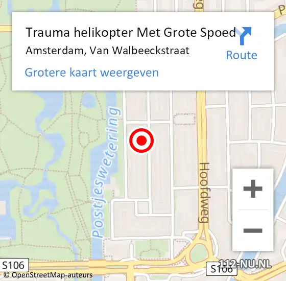 Locatie op kaart van de 112 melding: Trauma helikopter Met Grote Spoed Naar Amsterdam, Van Walbeeckstraat op 24 februari 2024 01:41