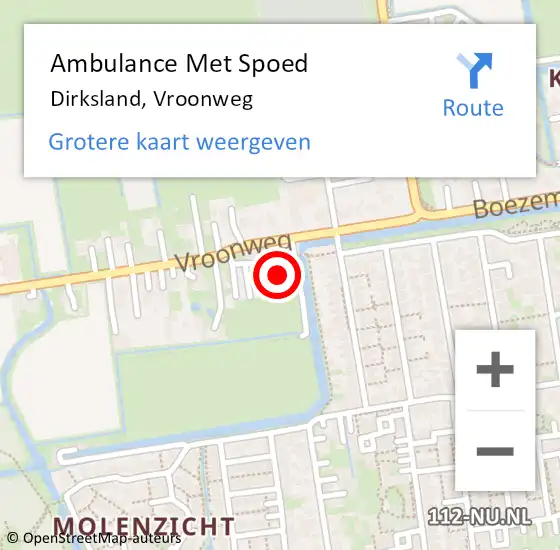 Locatie op kaart van de 112 melding: Ambulance Met Spoed Naar Dirksland, Vroonweg op 24 februari 2024 02:29