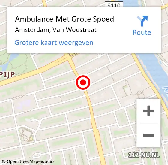 Locatie op kaart van de 112 melding: Ambulance Met Grote Spoed Naar Amsterdam, Van Woustraat op 24 februari 2024 03:19