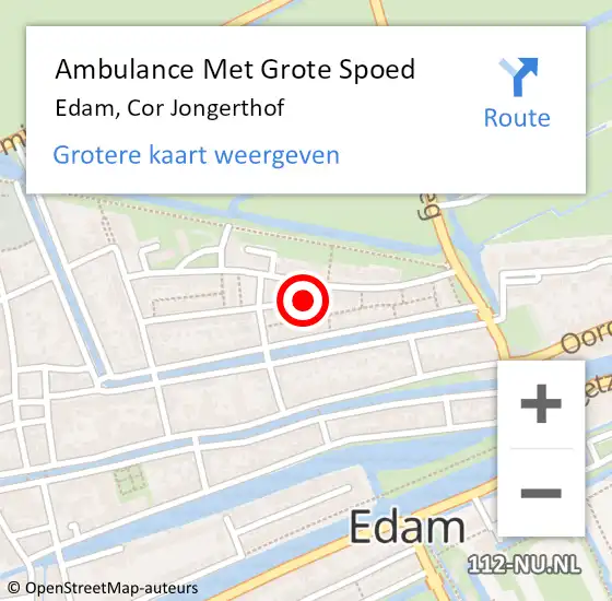 Locatie op kaart van de 112 melding: Ambulance Met Grote Spoed Naar Edam, Cor Jongerthof op 24 februari 2024 03:25