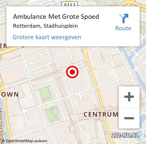 Locatie op kaart van de 112 melding: Ambulance Met Grote Spoed Naar Rotterdam, Stadhuisplein op 24 februari 2024 04:32