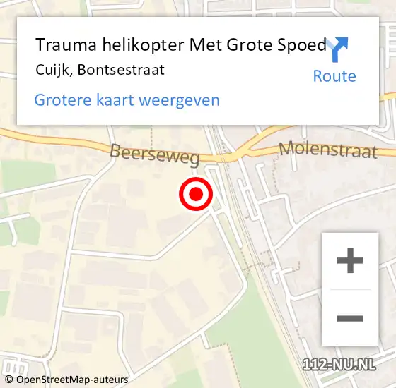 Locatie op kaart van de 112 melding: Trauma helikopter Met Grote Spoed Naar Cuijk, Bontsestraat op 24 februari 2024 06:10