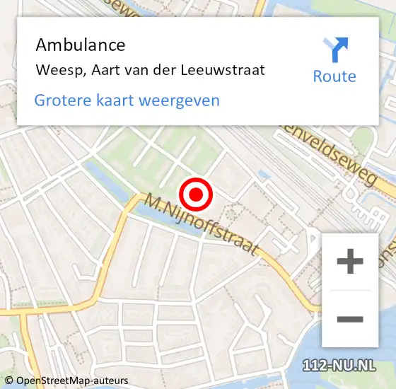 Locatie op kaart van de 112 melding: Ambulance Weesp, Aart van der Leeuwstraat op 26 september 2014 22:21