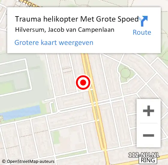 Locatie op kaart van de 112 melding: Trauma helikopter Met Grote Spoed Naar Hilversum, Jacob van Campenlaan op 24 februari 2024 07:37