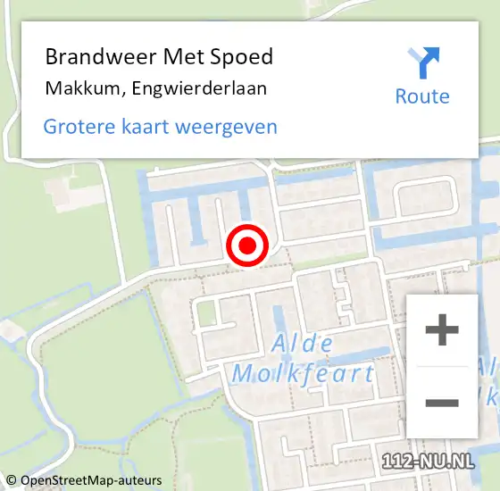 Locatie op kaart van de 112 melding: Brandweer Met Spoed Naar Makkum, Engwierderlaan op 24 februari 2024 07:47