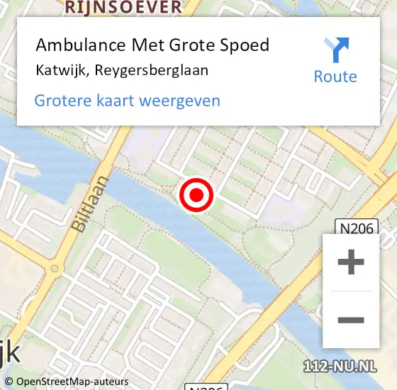 Locatie op kaart van de 112 melding: Ambulance Met Grote Spoed Naar Katwijk, Reygersberglaan op 24 februari 2024 10:50