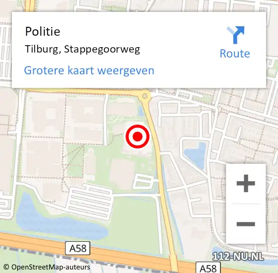 Locatie op kaart van de 112 melding: Politie Tilburg, Stappegoorweg op 24 februari 2024 11:12