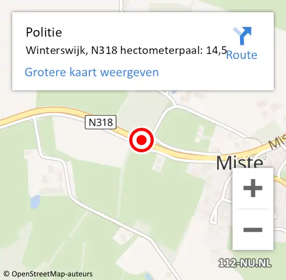 Locatie op kaart van de 112 melding: Politie Winterswijk, N318 hectometerpaal: 14,5 op 24 februari 2024 11:36