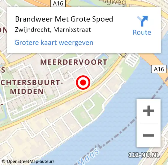 Locatie op kaart van de 112 melding: Brandweer Met Grote Spoed Naar Zwijndrecht, Marnixstraat op 24 februari 2024 11:53