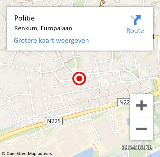 Locatie op kaart van de 112 melding: Politie Renkum, Europalaan op 24 februari 2024 12:14