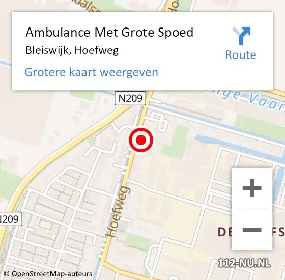 Locatie op kaart van de 112 melding: Ambulance Met Grote Spoed Naar Bleiswijk, Hoefweg op 24 februari 2024 12:44