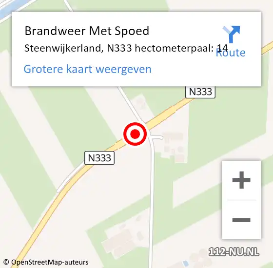 Locatie op kaart van de 112 melding: Brandweer Met Spoed Naar Steenwijkerland, N333 hectometerpaal: 14 op 24 februari 2024 12:49