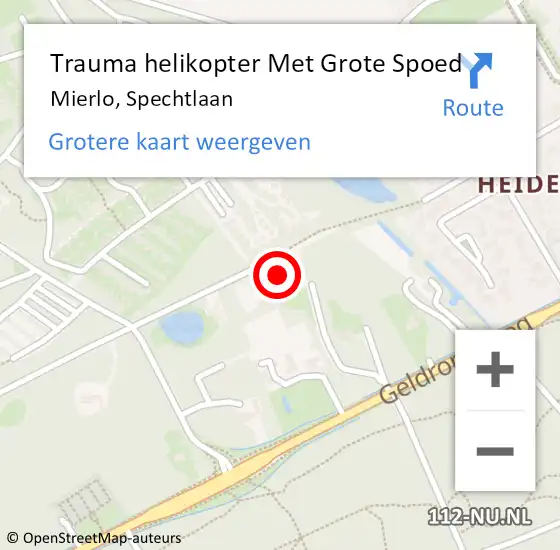 Locatie op kaart van de 112 melding: Trauma helikopter Met Grote Spoed Naar Mierlo, Spechtlaan op 24 februari 2024 13:25