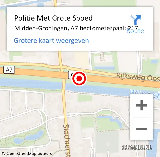 Locatie op kaart van de 112 melding: Politie Met Grote Spoed Naar Midden-Groningen, A7 hectometerpaal: 217 op 24 februari 2024 13:30