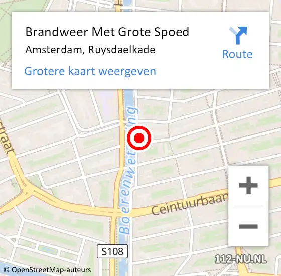 Locatie op kaart van de 112 melding: Brandweer Met Grote Spoed Naar Amsterdam, Ruysdaelkade op 24 februari 2024 13:41