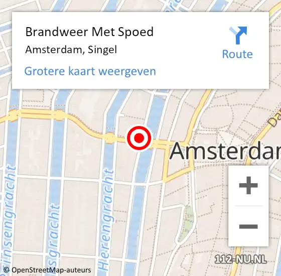 Locatie op kaart van de 112 melding: Brandweer Met Spoed Naar Amsterdam, Singel op 24 februari 2024 16:21