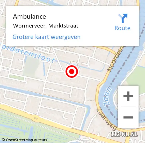 Locatie op kaart van de 112 melding: Ambulance Wormerveer, Marktstraat op 24 februari 2024 17:01