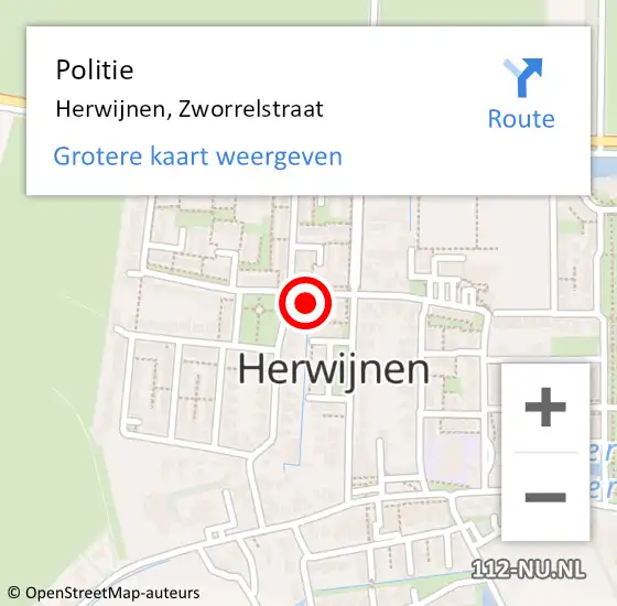 Locatie op kaart van de 112 melding: Politie Herwijnen, Zworrelstraat op 24 februari 2024 17:06
