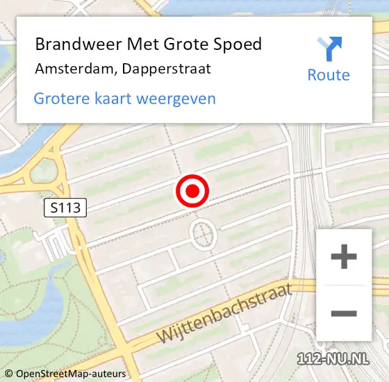 Locatie op kaart van de 112 melding: Brandweer Met Grote Spoed Naar Amsterdam, Dapperstraat op 24 februari 2024 17:10