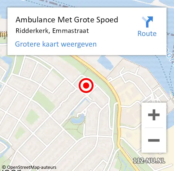 Locatie op kaart van de 112 melding: Ambulance Met Grote Spoed Naar Ridderkerk, Emmastraat op 24 februari 2024 17:32