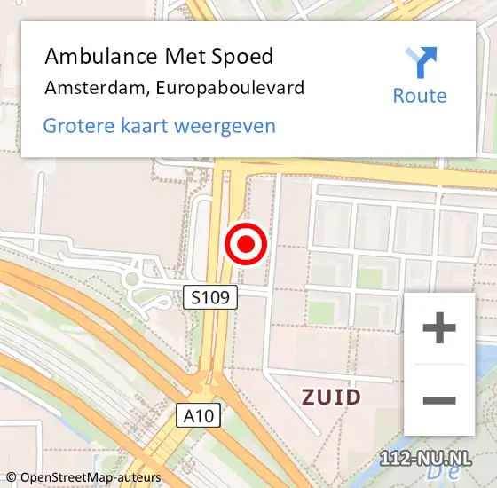 Locatie op kaart van de 112 melding: Ambulance Met Spoed Naar Amsterdam, Europaboulevard op 24 februari 2024 17:42