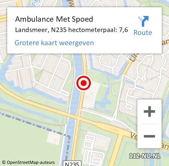 Locatie op kaart van de 112 melding: Ambulance Met Spoed Naar Landsmeer, N235 hectometerpaal: 7,6 op 24 februari 2024 18:13