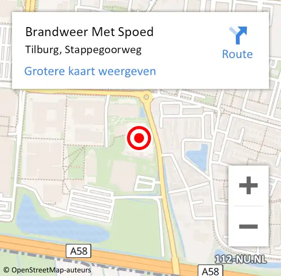 Locatie op kaart van de 112 melding: Brandweer Met Spoed Naar Tilburg, Stappegoorweg op 24 februari 2024 18:25