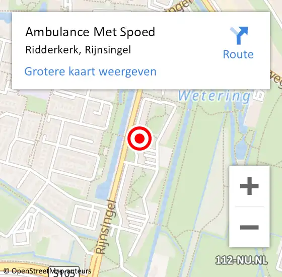 Locatie op kaart van de 112 melding: Ambulance Met Spoed Naar Ridderkerk, Rijnsingel op 24 februari 2024 18:52
