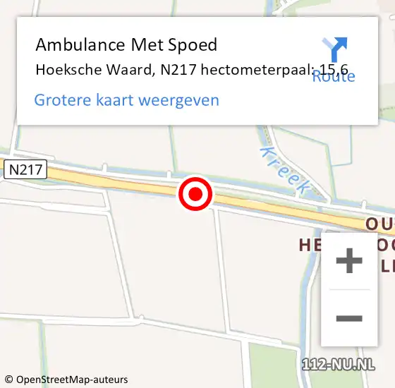 Locatie op kaart van de 112 melding: Ambulance Met Spoed Naar Hoeksche Waard, N217 hectometerpaal: 15,6 op 24 februari 2024 20:49