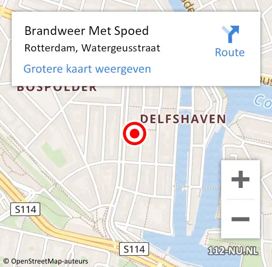 Locatie op kaart van de 112 melding: Brandweer Met Spoed Naar Rotterdam, Watergeusstraat op 24 februari 2024 21:04
