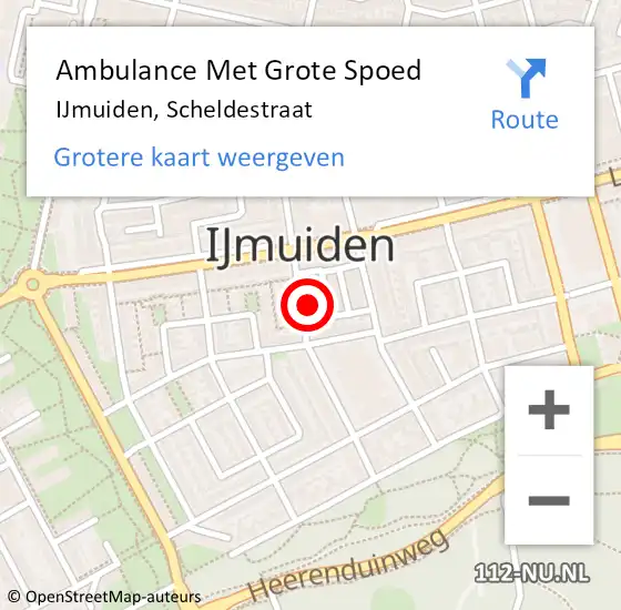 Locatie op kaart van de 112 melding: Ambulance Met Grote Spoed Naar IJmuiden, Scheldestraat op 24 februari 2024 21:31