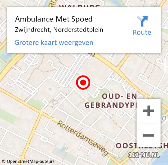 Locatie op kaart van de 112 melding: Ambulance Met Spoed Naar Zwijndrecht, Norderstedtplein op 24 februari 2024 21:41
