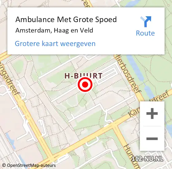 Locatie op kaart van de 112 melding: Ambulance Met Grote Spoed Naar Amsterdam, Haag en Veld op 24 februari 2024 21:43