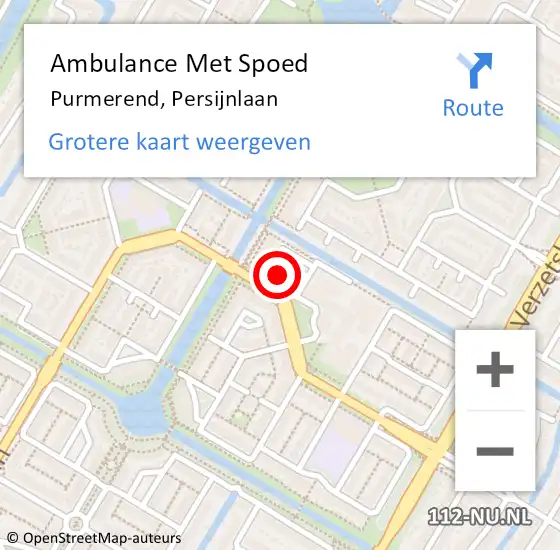 Locatie op kaart van de 112 melding: Ambulance Met Spoed Naar Purmerend, Persijnlaan op 24 februari 2024 22:23
