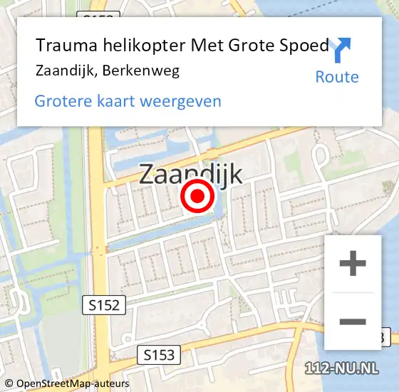 Locatie op kaart van de 112 melding: Trauma helikopter Met Grote Spoed Naar Zaandijk, Berkenweg op 25 februari 2024 00:48