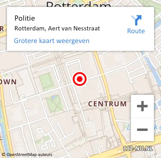 Locatie op kaart van de 112 melding: Politie Rotterdam, Aert van Nesstraat op 25 februari 2024 01:26