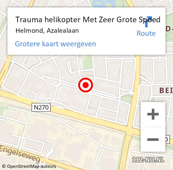 Locatie op kaart van de 112 melding: Trauma helikopter Met Zeer Grote Spoed Naar Helmond, Azalealaan op 25 februari 2024 01:40