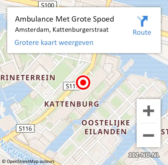 Locatie op kaart van de 112 melding: Ambulance Met Grote Spoed Naar Amsterdam, Kattenburgerstraat op 25 februari 2024 03:19