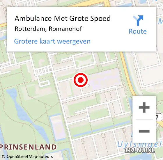 Locatie op kaart van de 112 melding: Ambulance Met Grote Spoed Naar Rotterdam, Romanohof op 25 februari 2024 04:29
