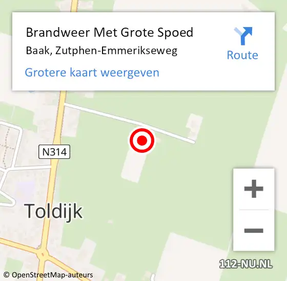 Locatie op kaart van de 112 melding: Brandweer Met Grote Spoed Naar Baak, Zutphen-Emmerikseweg op 25 februari 2024 05:57