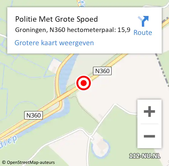 Locatie op kaart van de 112 melding: Politie Met Grote Spoed Naar Groningen, N360 hectometerpaal: 15,9 op 25 februari 2024 06:50