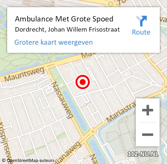 Locatie op kaart van de 112 melding: Ambulance Met Grote Spoed Naar Dordrecht, Johan Willem Frisostraat op 25 februari 2024 08:27