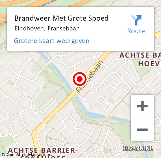 Locatie op kaart van de 112 melding: Brandweer Met Grote Spoed Naar Eindhoven, Fransebaan op 25 februari 2024 10:23