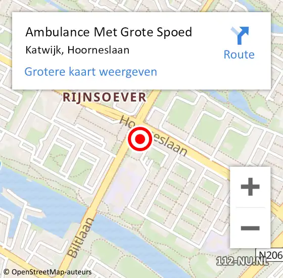 Locatie op kaart van de 112 melding: Ambulance Met Grote Spoed Naar Katwijk, Hoorneslaan op 25 februari 2024 10:25