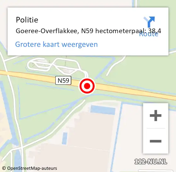 Locatie op kaart van de 112 melding: Politie Goeree-Overflakkee, N59 hectometerpaal: 38,4 op 25 februari 2024 10:48