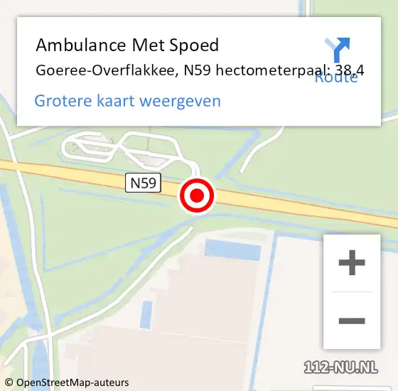 Locatie op kaart van de 112 melding: Ambulance Met Spoed Naar Goeree-Overflakkee, N59 hectometerpaal: 38,4 op 25 februari 2024 10:48