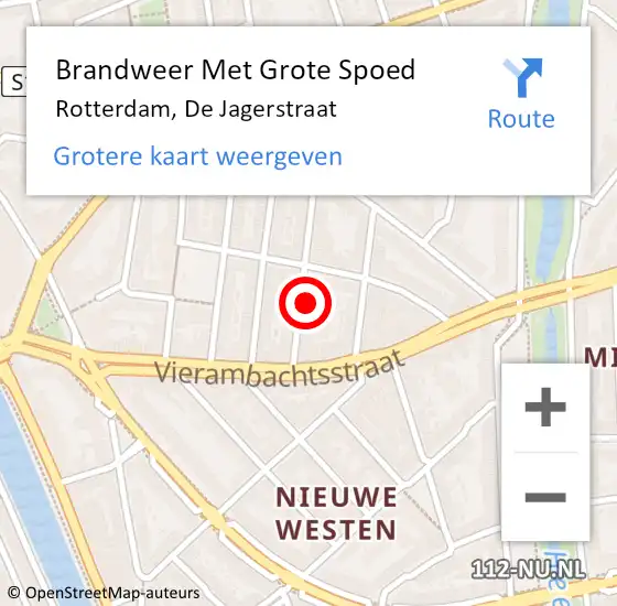 Locatie op kaart van de 112 melding: Brandweer Met Grote Spoed Naar Rotterdam, De Jagerstraat op 25 februari 2024 11:00