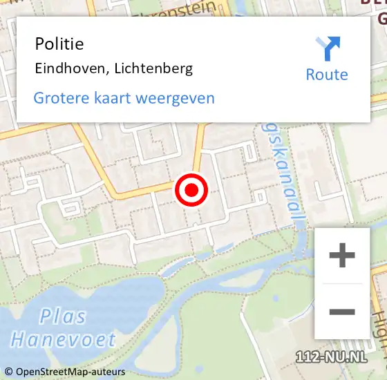 Locatie op kaart van de 112 melding: Politie Eindhoven, Lichtenberg op 25 februari 2024 12:17