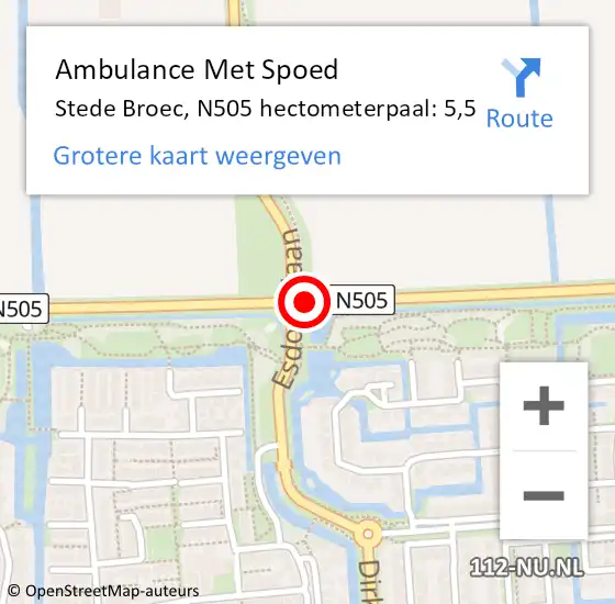 Locatie op kaart van de 112 melding: Ambulance Met Spoed Naar Stede Broec, N505 hectometerpaal: 5,5 op 25 februari 2024 12:46